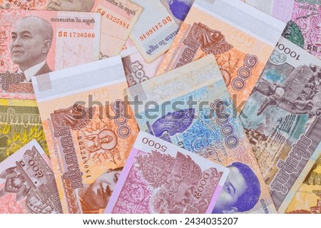 National currency Kingdom of Cambodia consisting different denominations banknotes referred to as Riels
