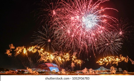 A National Day Fireworks At Singapore Indoor Stadium.