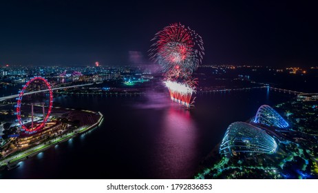 (National Day Parade 2020)  Firework At Marina Reservoir, Singapore.