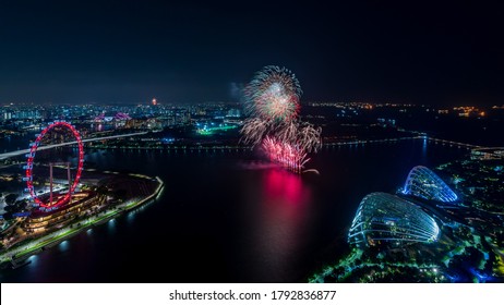 (National Day Parade 2020)  Firework At Marina Reservoir, Singapore.