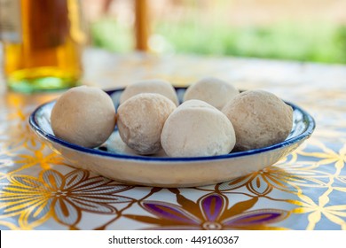 The National Dish Of Uzbekistan - Kurt. Kyrgyz, Turkic, Mongolian Dry Milk Product. Represents The White Balls The Size Of An Apricot.  Prepared From Sheep, Goat, Cow's Milk. 
