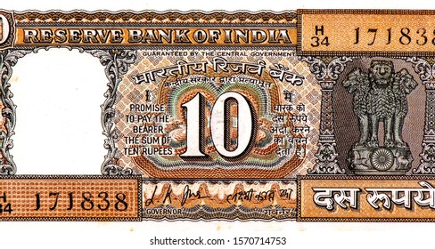 National Emblem Of India - Lion Capital Of Asoka (Ashoka Column), Portrait From India 10 Rupees 1969 Banknotes. 