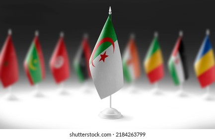 The national flag of the Algeria on the background of flags of other countries