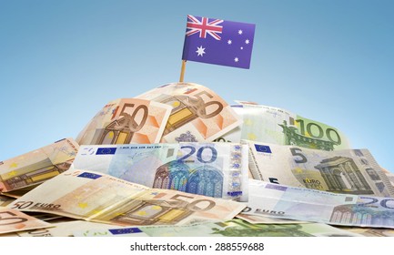 The National Flag Of Australia Sticking In A Pile Of Mixed European Banknotes.(series)