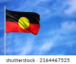 National flag of Australian Aboriginal on a flagpole