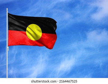 National flag of Australian Aboriginal on a flagpole - Shutterstock ID 2164467525