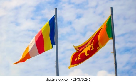 National Flag And Buddhist Flag Of Sri Lanka. 