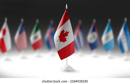 The national flag of the Canada on the background of flags of other countries