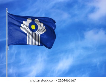 National flag of CIS on a flagpole
