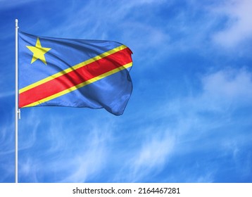 National flag of Congo Democratic on a flagpole