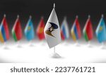 The national flag of the Eurasian Economic Union on the background of flags of other countries