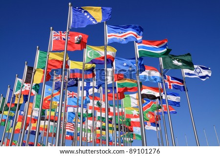 The national flag is flying around the world