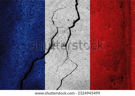 The national flag of France is a tricolour featuring three vertical bands coloured blue hoist side, white, and red.France riots more than 400 arrested as police officer  Foto stock © 