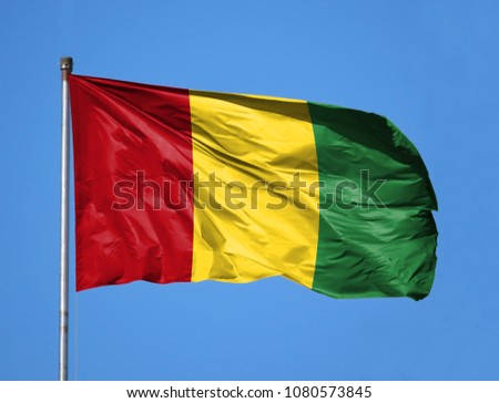 National flag of Guinea on a flagpole