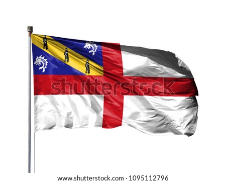 National flag of Herm on a flagpole, isolated on white background