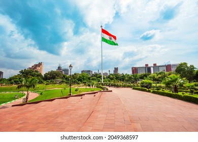 National Flag Of India At Central Park In  Connaught Place District In New Delhi, India