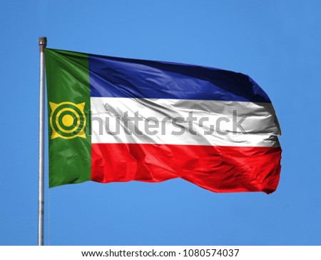 National flag of Khakassia on a flagpole