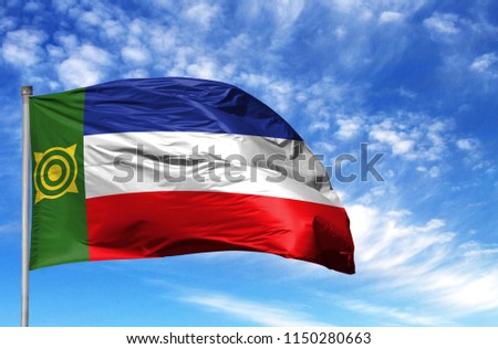 National flag of Khakassia on a flagpole
