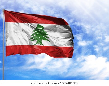 National Flag Lebanon On Flagpole Front Stock Photo (Edit Now) 1209481333