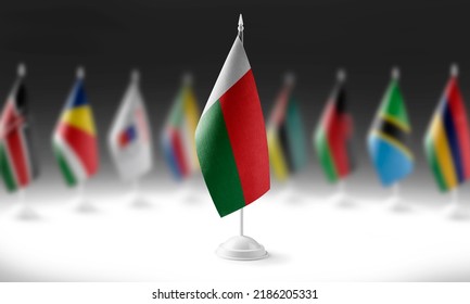 The national flag of the Madagascar on the background of flags of other countries