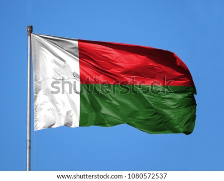 National flag of Madagascar on a flagpole