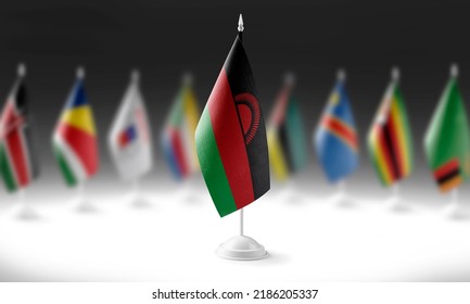 The national flag of the Malawi on the background of flags of other countries