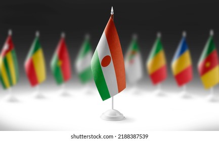 The national flag of the Niger on the background of flags of other countries.