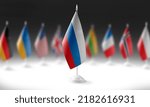The national flag of the Russia on the background of flags of other countries