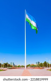 National Flag Of Uzbekistan At The Bunyodkor Or Friendship Of Peoples Square In Tashkent City, Uzbekistan