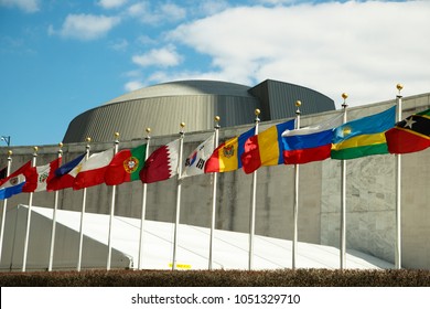 National Flags Near The United Nations Building In New York