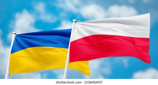 National Flags Of Ukraine And Poland Flag