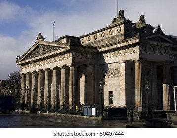 National Gallery In Edinburgh Scotland With Very Dark Clouds Looming