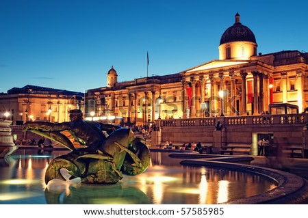 The National Gallery and Trafalgar Square, London.