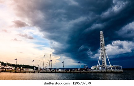 National Harbor, Ferris Wheel And Boats,  USA