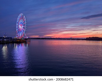 National Harbor Ferris Wheel At Sunset