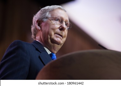 NATIONAL HARBOR, MD - MARCH 6, 2014: Senator Mitch McConnell (R-KY) Speaks At The Conservative Political Action Conference (CPAC).