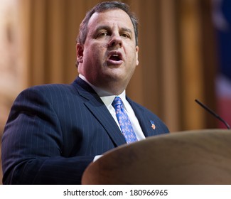 NATIONAL HARBOR, MD - MARCH 6, 2014: New Jersey Governor Chris Christie Speaks At The Conservative Political Action Conference (CPAC).