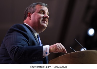 NATIONAL HARBOR, MD - MARCH 6, 2014: New Jersey Governor Chris Christie Speaks At The Conservative Political Action Conference (CPAC).