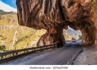 National Highway Road From Shimla To Sangla With View Of Tunnel And Scenic Mountain Landscape At Himachal Pradesh India