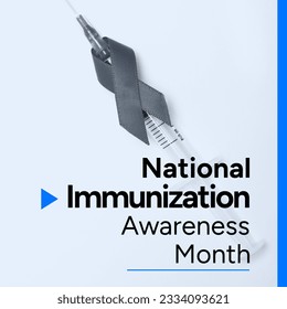 National immunization awareness month text over syringe and awareness ribbon. Health and medical awareness campaign to highlight the importance of vaccination, digitally generated image. - Powered by Shutterstock