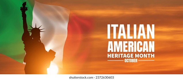 National Italian American Heritage Month. Statue of Liberty on Italy flag background. Holiday celebrate annual in October.   - Shutterstock ID 2372630603