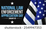 National Law Enforcement Appreciation Day background with Flag waving on the side. Appreciating law enforcement in the USA, blue and black patriotic backdrop