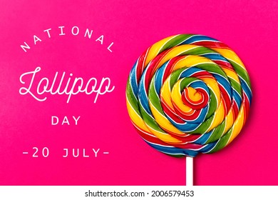 National lollipop day, text on image, colorful background with lollipop