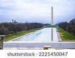 National Mall in Washington DC view, Reflecting pool and Washington monument, capital of USA