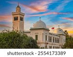 The National Monument of the Kasbah, iconic Tunisia landmark with Tunisian flags, located at Kasbah Square in Tunis downtown, next to the Town Hall.