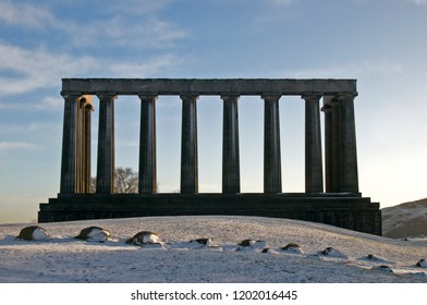 The National Monument on Calton Hill in winter, Edinburgh, Scotland