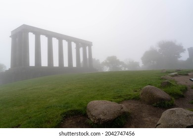 National Monument Of Scotland On Carlton Hill In Fog 