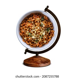 national Noodle Ring Day, Noodle Ring Day, world Noodle Ring Day, Noodle Rings plate on top of the globe stand - Powered by Shutterstock