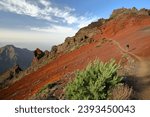 The National Park Caldera de Taburiente in La Palma, Canary Islands, Spain. View towards the volcanic crater from hiking path leading from Mirador (Viewpoint) de Los Andenes to Roque de Los Muchachos