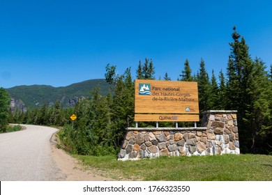 Hautes-gorges-de-la-rivière-Malbaie National Park, Canada - June 2020 : Entrance Sign To The Park